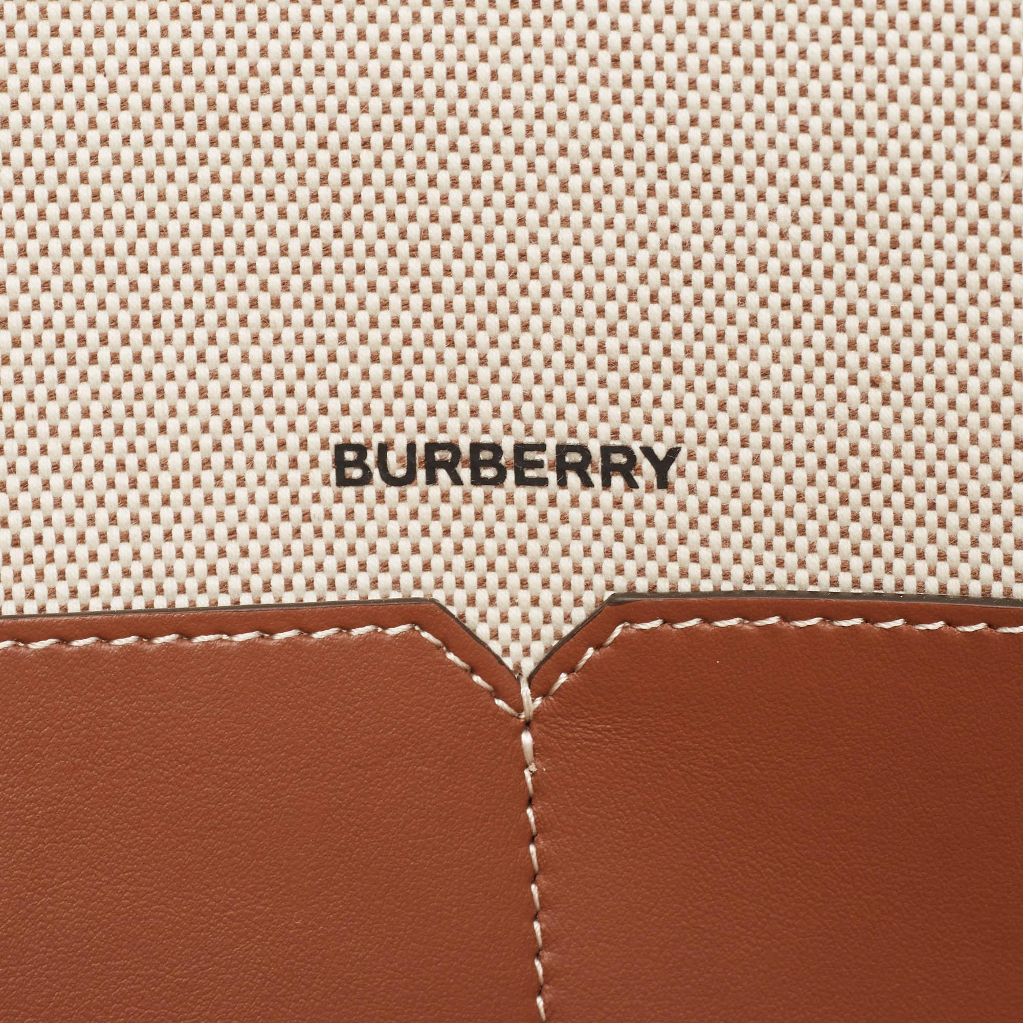Burberry Beige/Brown Canvas and Leather Small Soft Pocket Tote For Sale 5