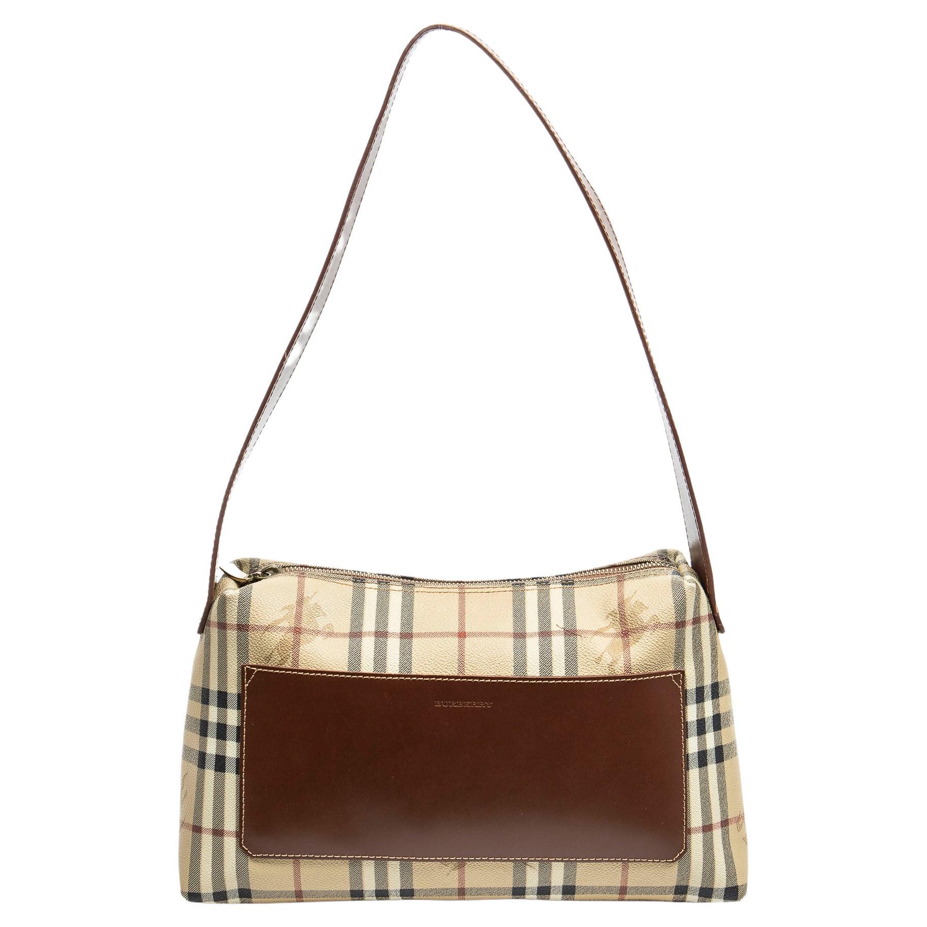 Burberry Beige/Brown Front Pocket Shoulder Bag For Sale