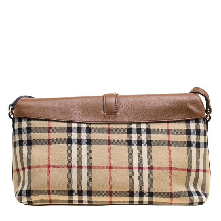Burberry Beige/Brown Haymarket Check Canvas and Leather Crossbody Bag ...