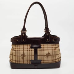 Burberry Borsa a tracolla in tela e pelle Haymarket Check beige/marrone