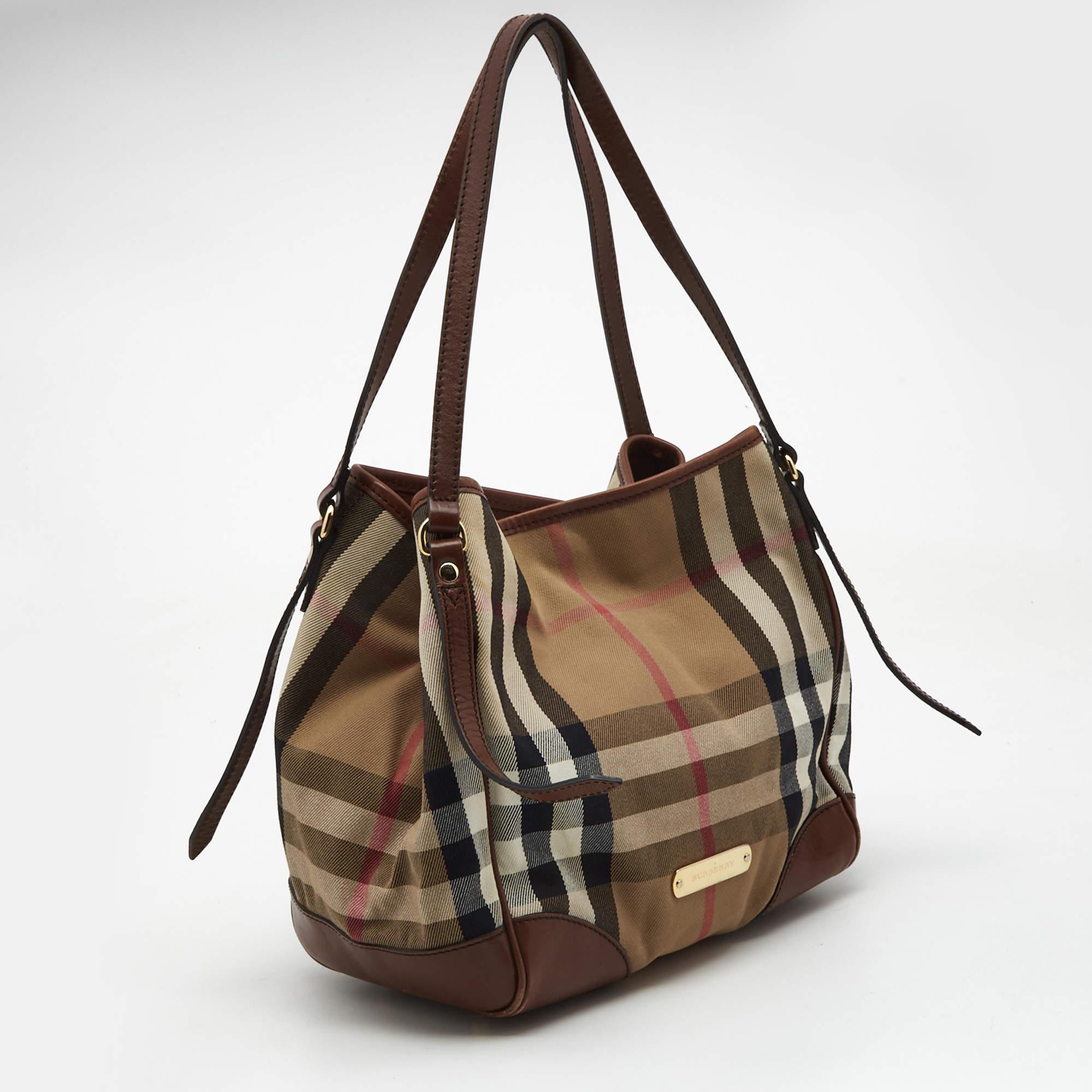 Women's Burberry Beige/Brown Haymarket Check Canvas and Leather Small Canterbury Tote