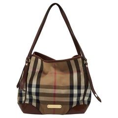 Burberry Beige/Brown Haymarket Check Canvas and Leather Small Canterbury Tote