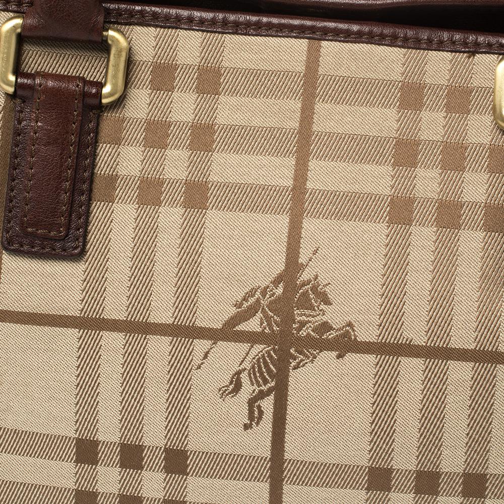 Burberry Beige/Brown Haymarket Check Canvas and Leather Tote 2