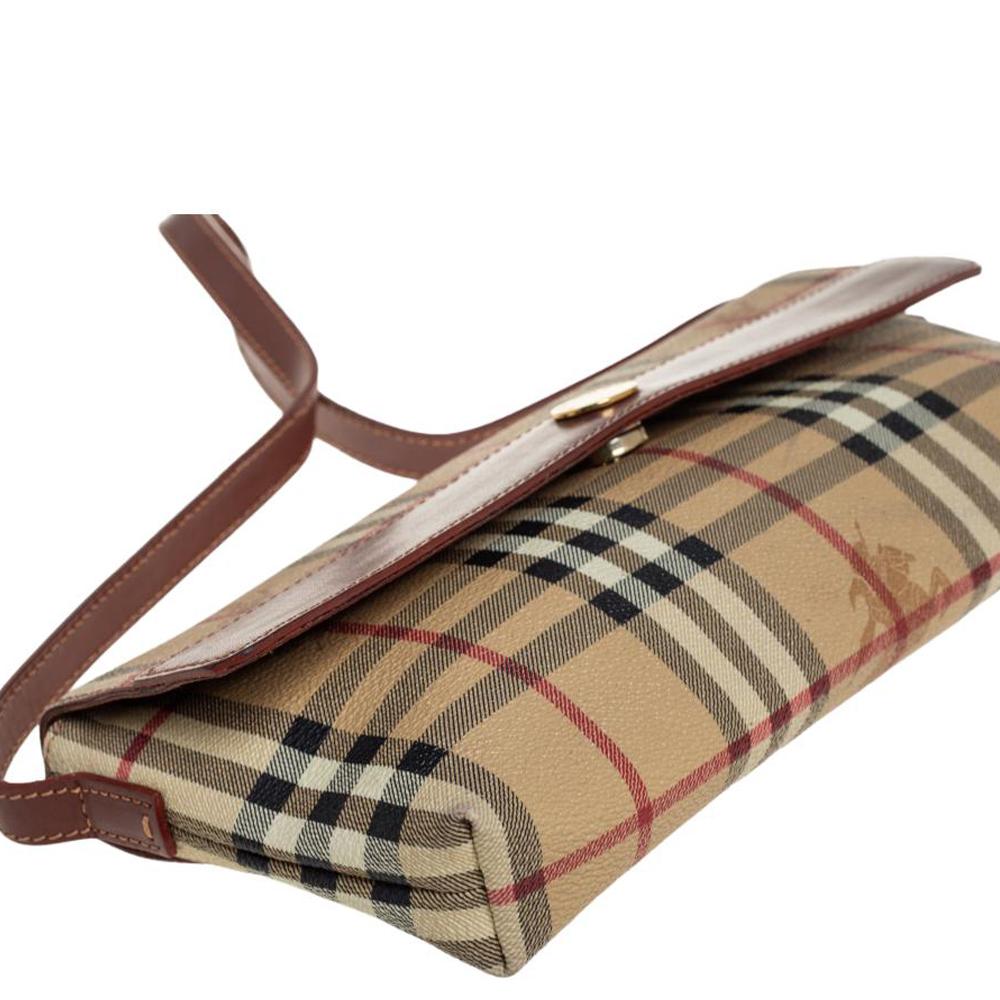 Burberry Beige/Brown Haymarket Check Coated Canvas And Leather Baguette Bag 4