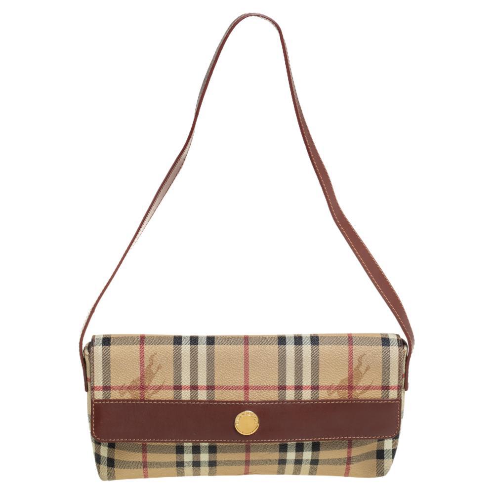 Burberry Beige/Brown Haymarket Check Coated Canvas And Leather Alma Plaid  Satchel Burberry