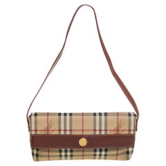 Burberry Beige/Brown Haymarket Check Coated Canvas And Leather Baguette Bag