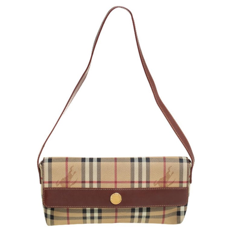 Burberry Beige/Brown Haymarket Check Coated Canvas And Leather Baguette Bag  at 1stDibs | burberry baguette bag, baguette burberry, fake vs real burberry  bag