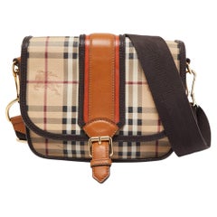 Burberry Beige/Brown Haymarket Check Coated Canvas and Leather Buckle Flap Cross