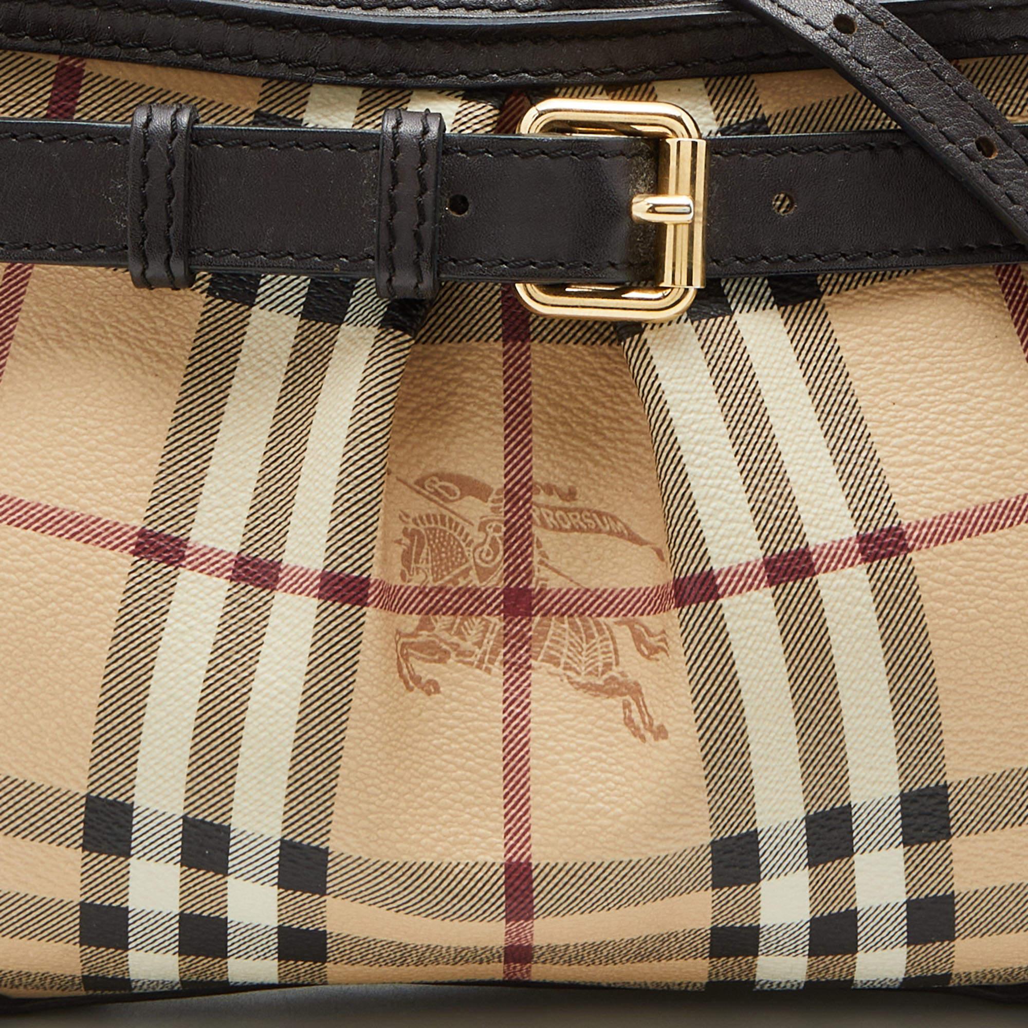 Burberry Beige/Brown Haymarket Check Coated Canvas and Leather Crossbody Bag 4