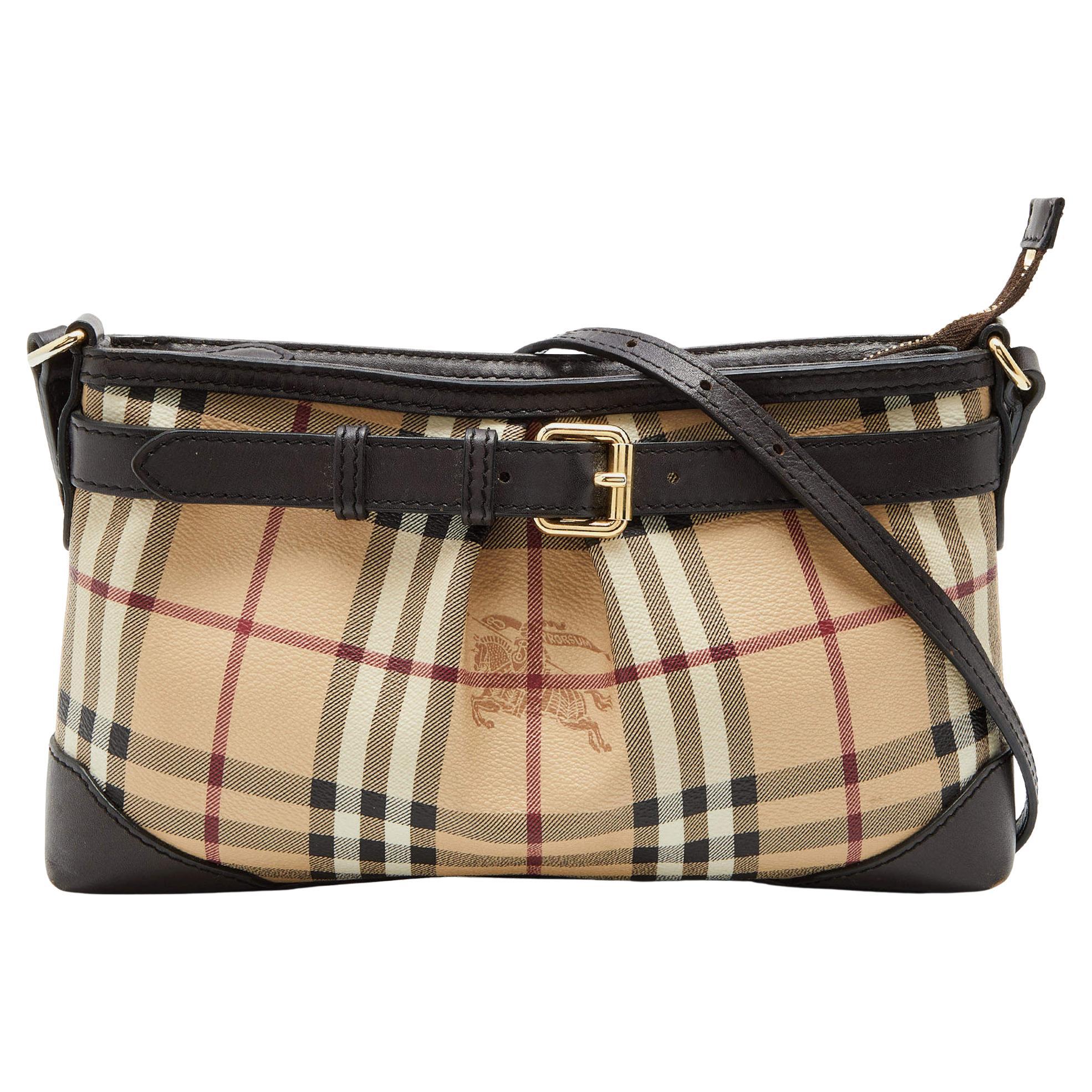 Burberry Beige/Brown Haymarket Check Coated Canvas and Leather Crossbody Bag  For Sale at 1stDibs