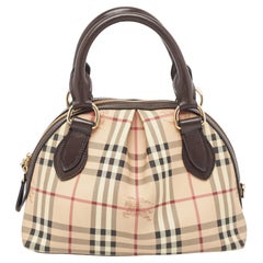 Used Burberry Beige/Brown Haymarket Check Coated Canvas and Leather Thornley Satchel