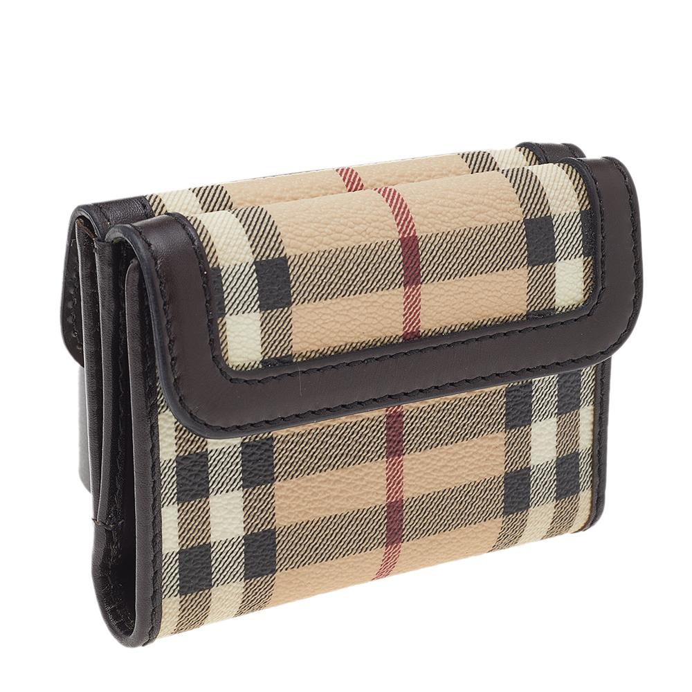 Burberry Beige/Brown Haymarket Check Coated Canvas And Leather Trifold Wallet In New Condition In Dubai, Al Qouz 2