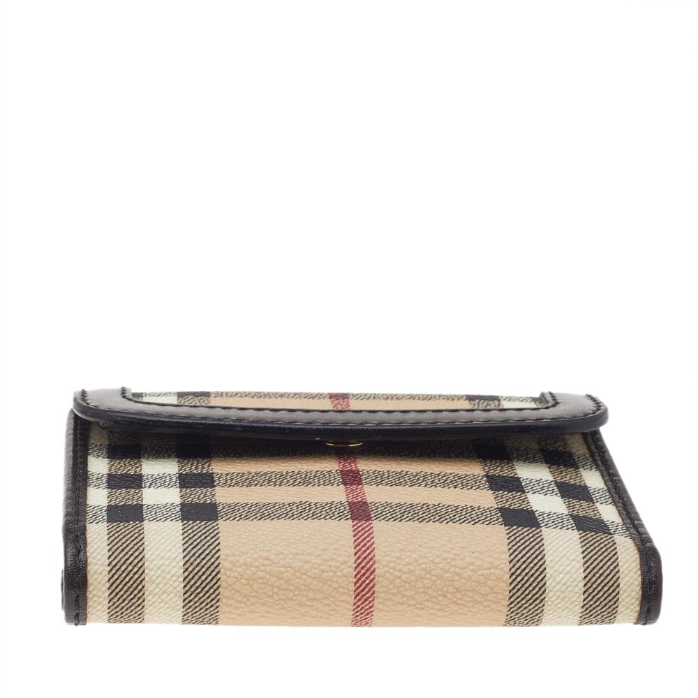 Women's Burberry Beige/Brown Haymarket Check Coated Canvas And Leather Trifold Wallet