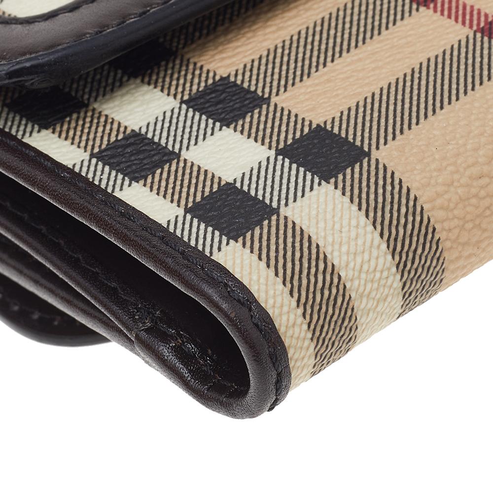 Burberry Beige/Brown Haymarket Check Coated Canvas And Leather Trifold Wallet 2