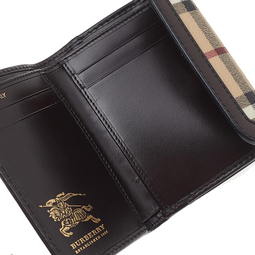 Burberry Beige/Brown Haymarket Check Coated Canvas And Leather Trifold Wallet 3