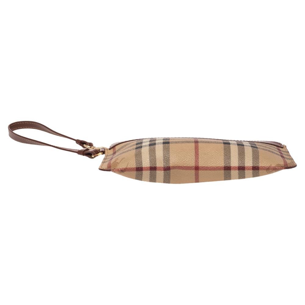 Women's Burberry Beige/Brown Haymarket Check Coated Canvas and Leather Wristlet Clutch