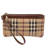 Women Pre-Owned Burberry Clutch Bag Calf Leather Brown WristletBag 