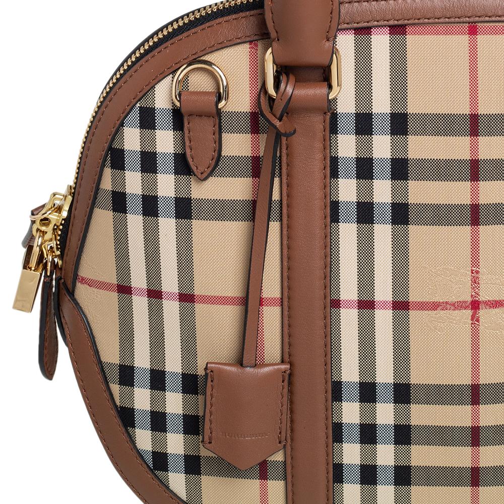 Burberry Beige/Brown Haymarket Check Nylon and Leather Small Orchard Bowler Bag 1