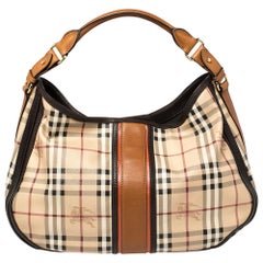 Burberry Beige/Brown Haymarket Check PVC and Leather Hobo