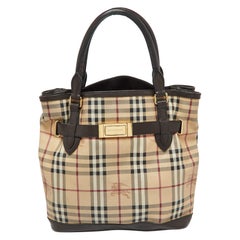 Burberry Beige/Brown Haymarket Check PVC and Leather Medium Golderton Tote Burberry Beige/Brown Haymarket Check PVC and Leather Medium Golderton Tote
