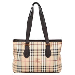 Burberry Beige/Brown Haymarket Check PVC and Leather Medium Regent Tote