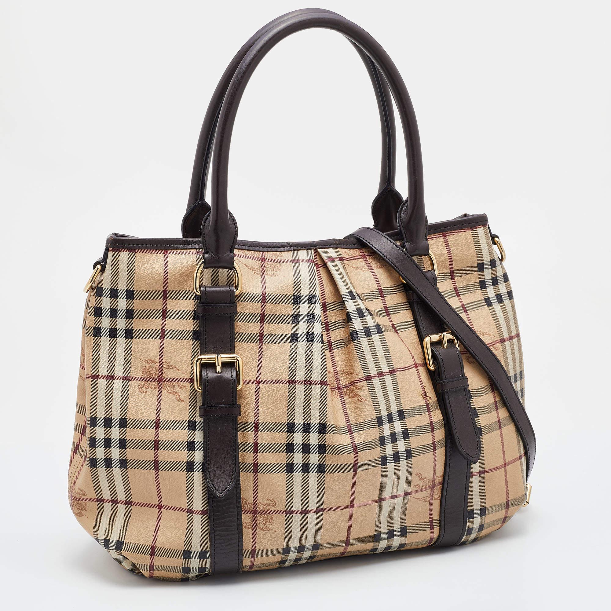 Women's Burberry Beige/Brown Haymarket Check PVC and Leather Northfield Tote