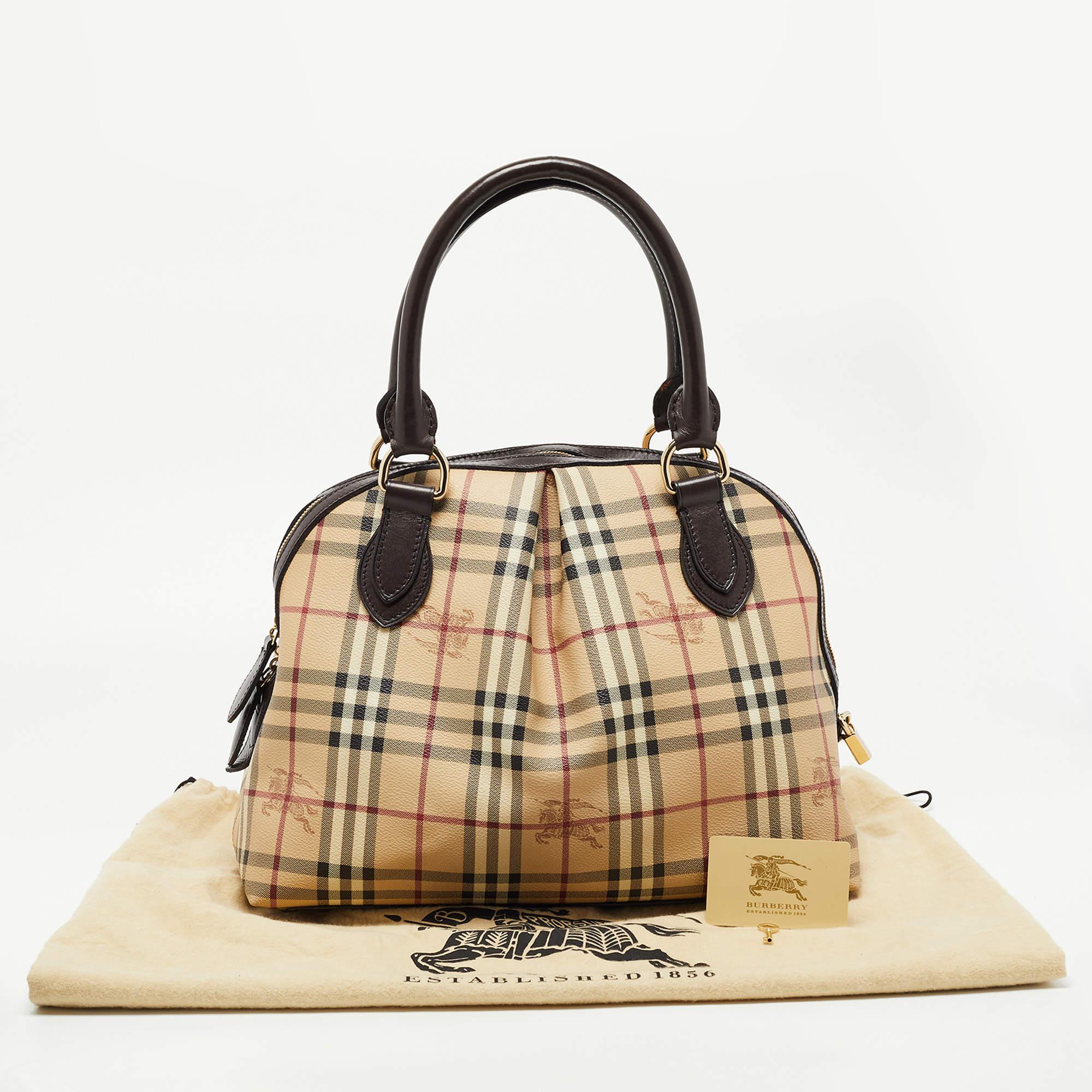 Burberry Beige/Brown Haymarket Check PVC and Leather Thornley Satchel 9