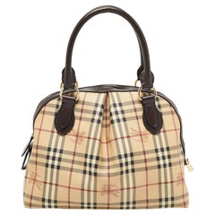 Burberry Beige/Brown Haymarket Check PVC and Leather Thornley Satchel