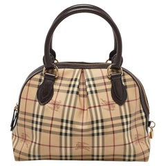 Burberry Beige/Brown Haymarket Check PVC and Leather Thornley Satchel