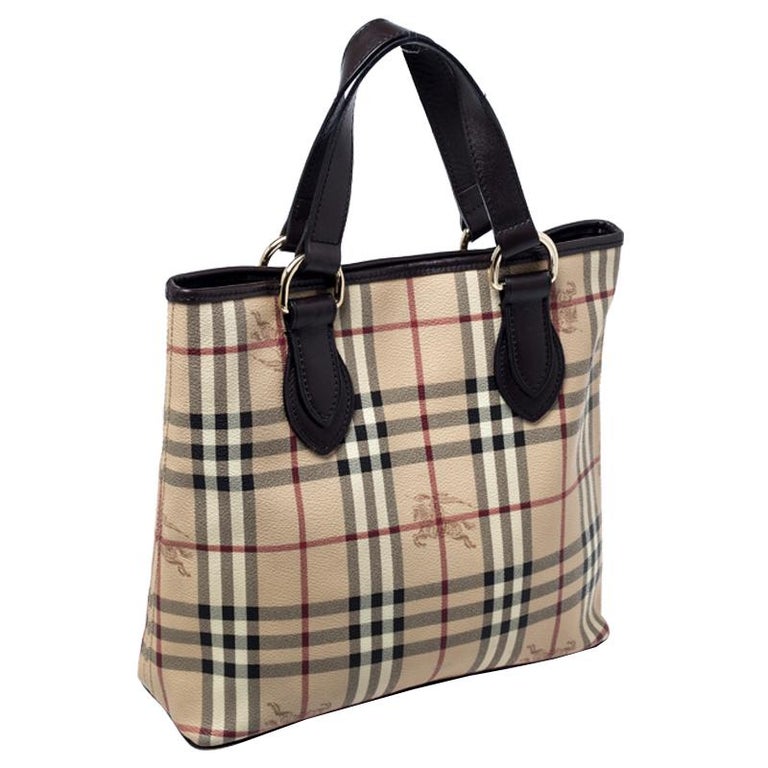 Burberry Beige/Brown Haymarket Check PVC and Leather Tote For Sale at ...