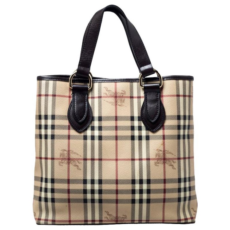 Burberry Beige/Brown Haymarket Check PVC and Leather Tote For Sale at ...