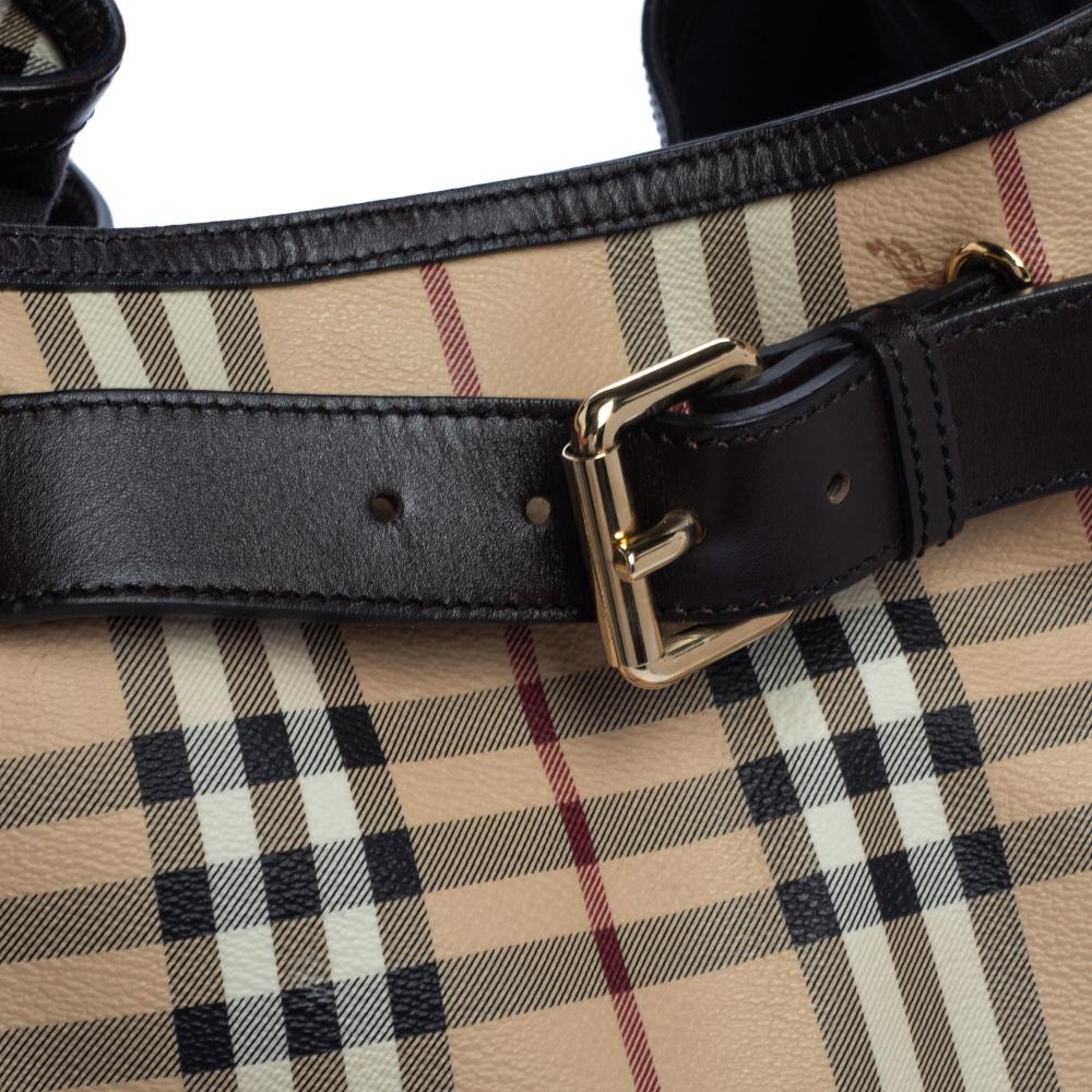 Burberry Beige/Braun Haymarket Check PVC und Leder Walden Hobo 6