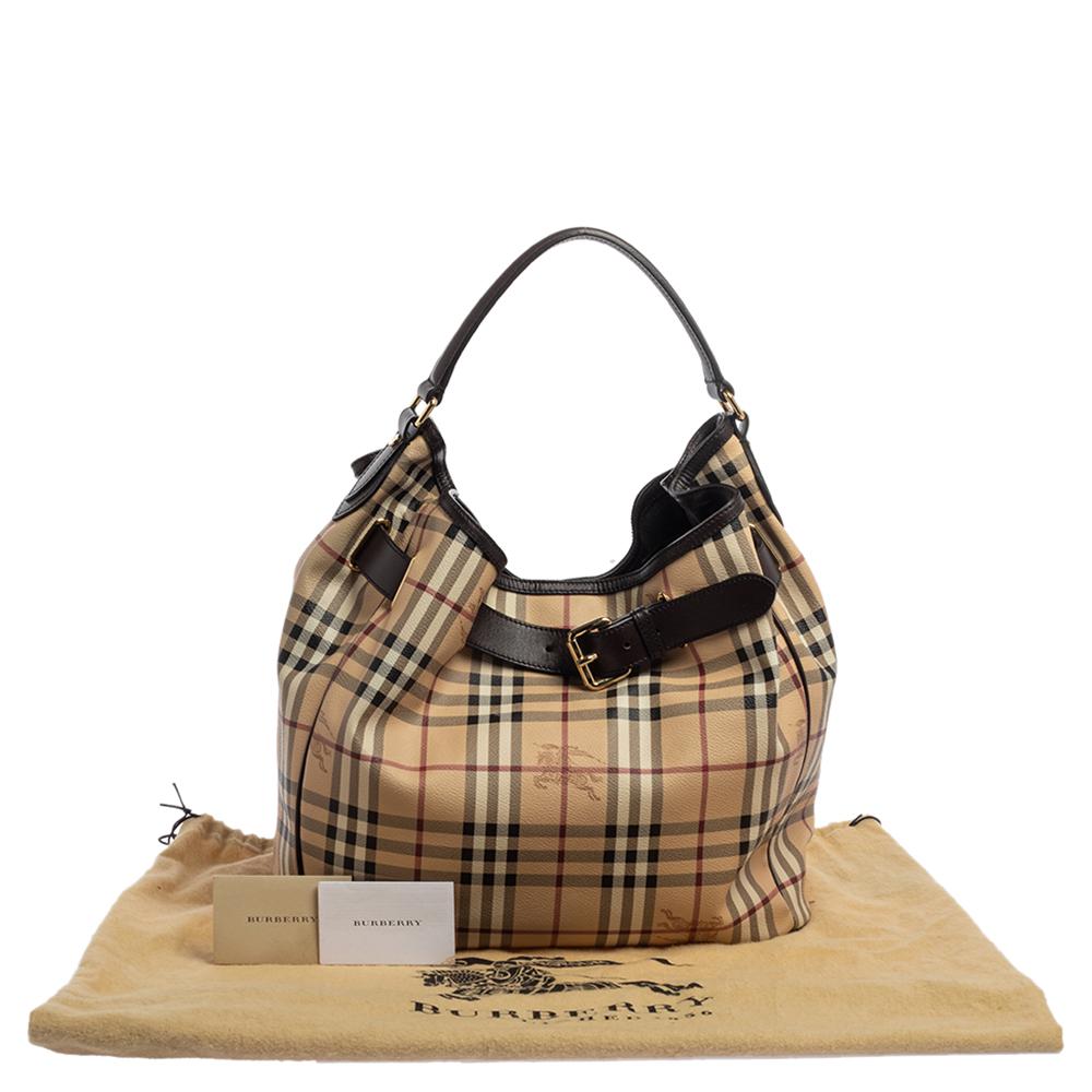 Burberry Beige/Braun Haymarket Check PVC und Leder Walden Hobo 2