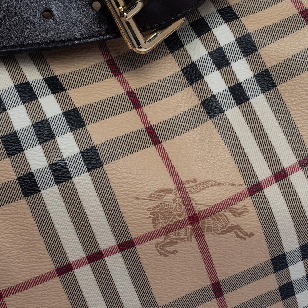 Burberry Beige/Braun Haymarket Check PVC und Leder Walden Hobo 3