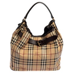 Burberry Beige/Brown Haymarket Check PVC and Leather Walden Hobo