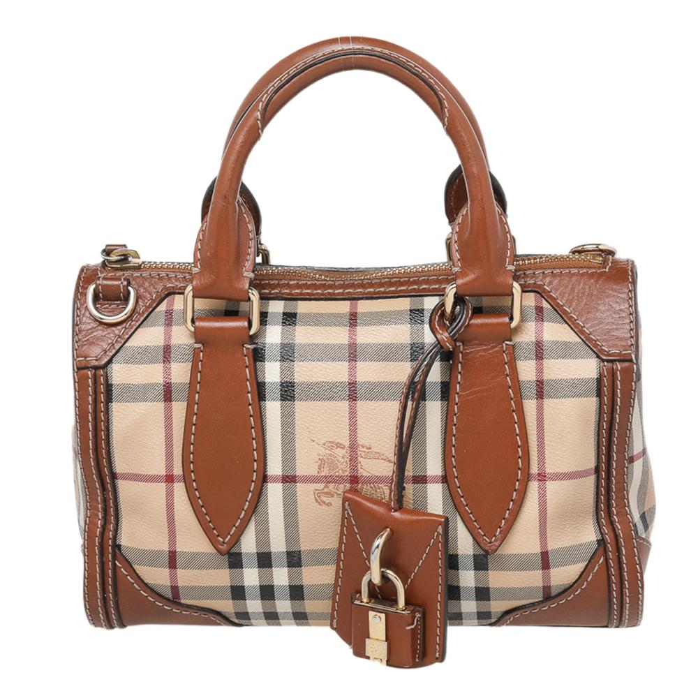 Burberry Beige/Brown Haymarket Coated Canvas And Leather Zip Satchel