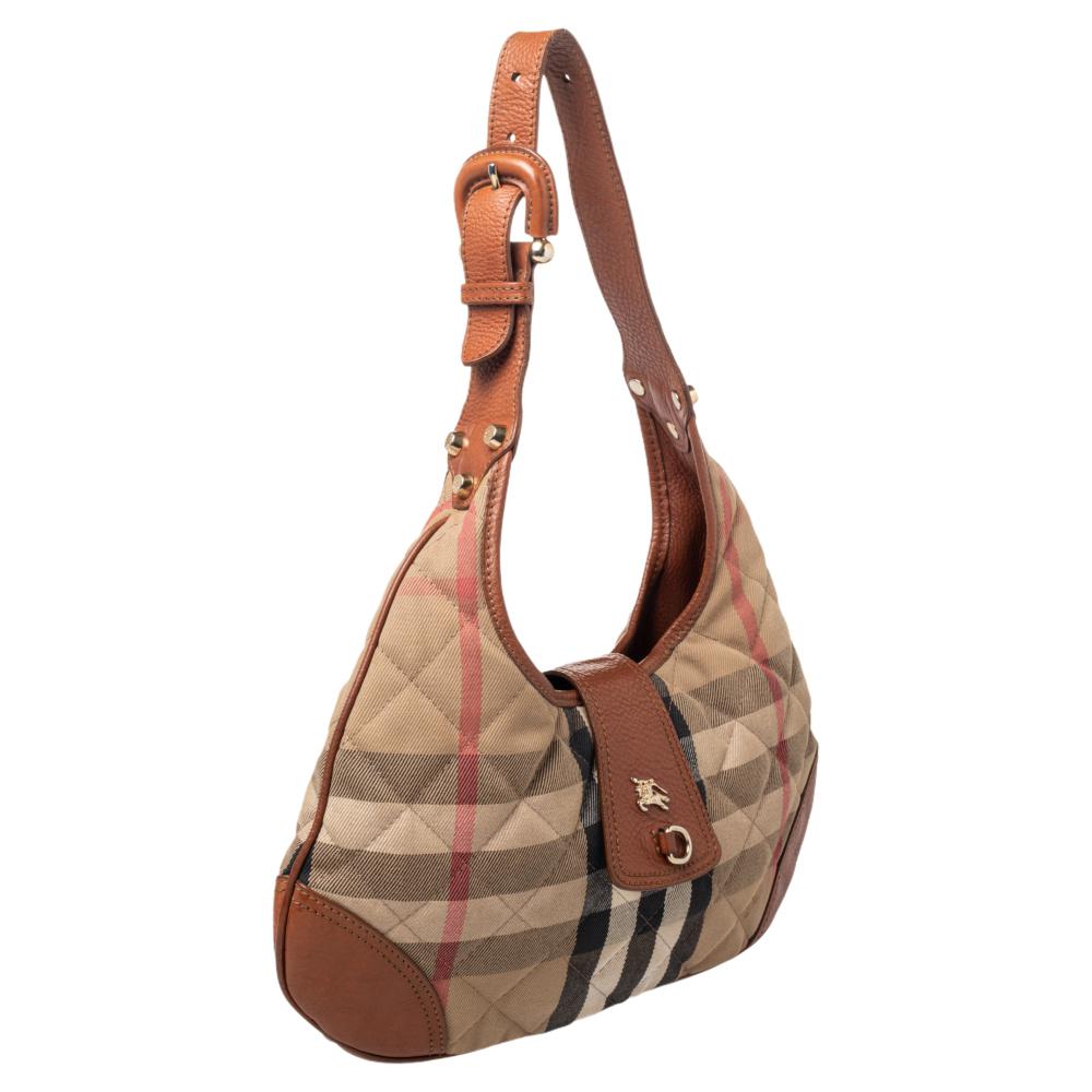 Women's Burberry Beige/Brown Haymarket Leather And Quilted Canvas Hobo