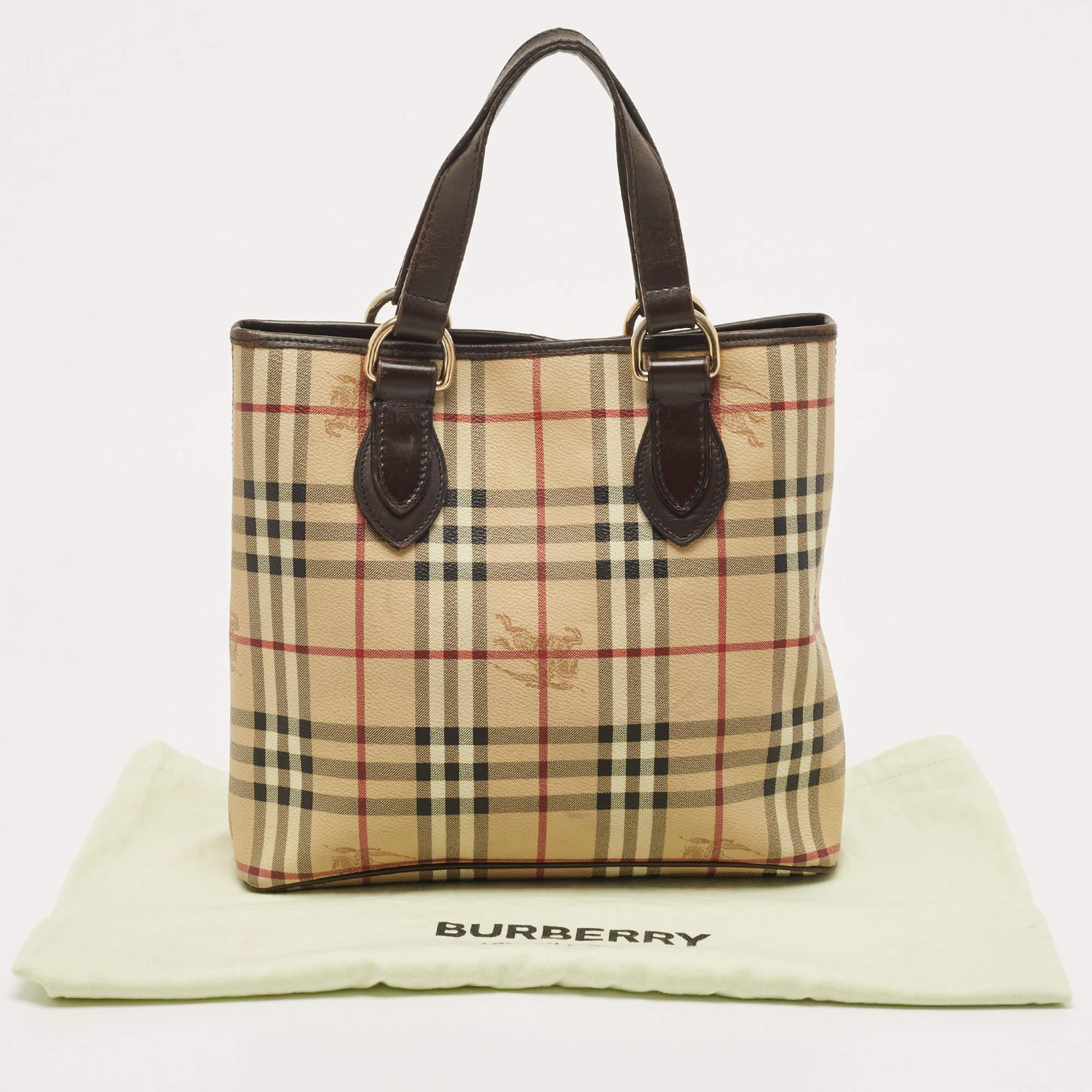 Burberry Beige/Brown Haymarket PVC and Leather Regent Tote 11