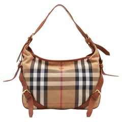 Burberry Beige/Brown House Check Canvas and Leather Hobo