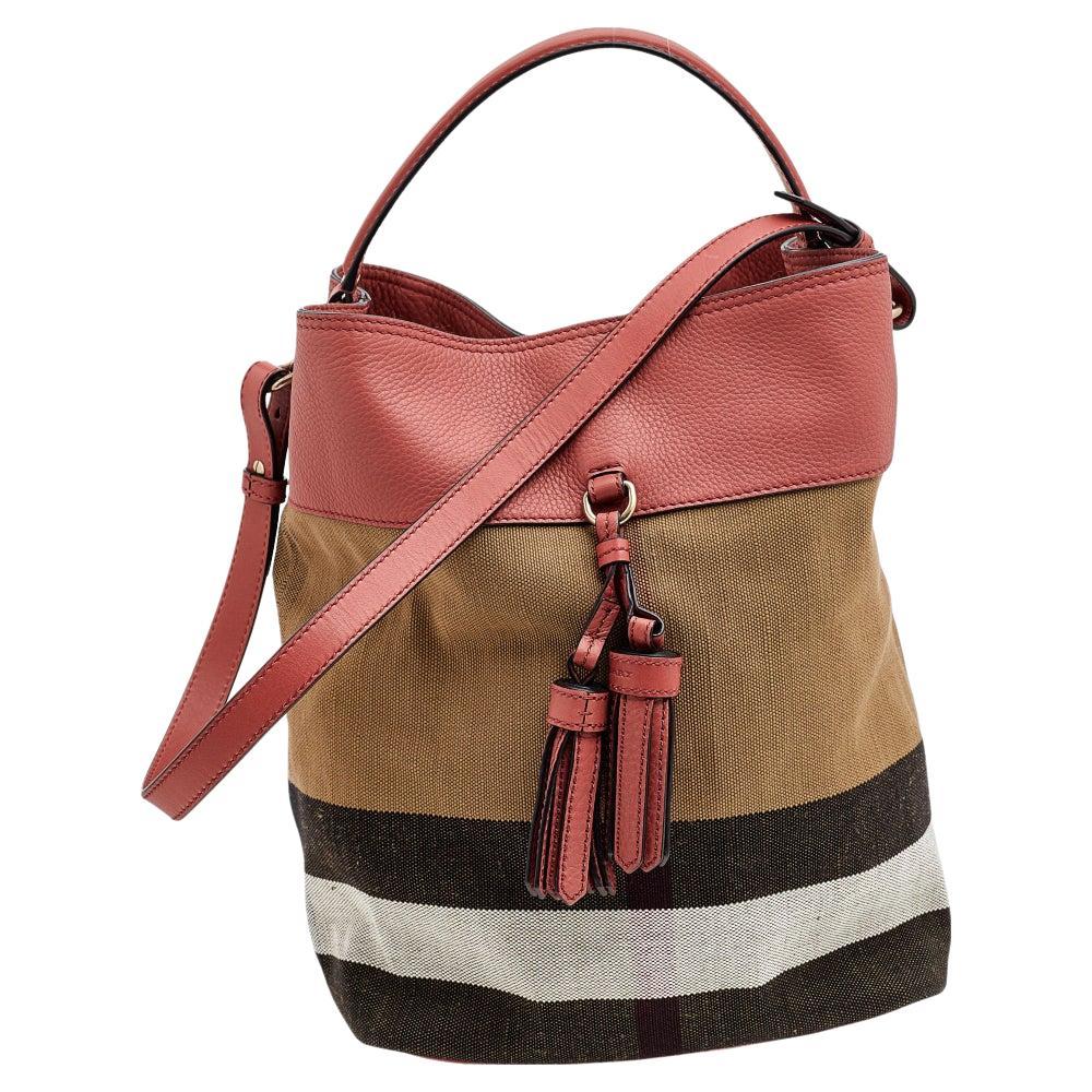 Burberry Beige/Brown House Check Canvas Susanna Tassel Bucket Bag