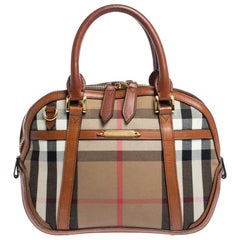 Burberry Beige/Brown House Check Fabric and Leather Orchard Bowler Bag