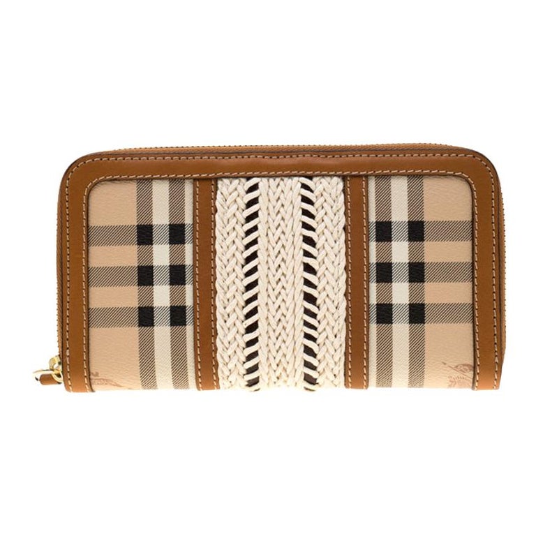 Burberry Beige/Brown House Check PVC and Leather Zip Around Wallet For ...