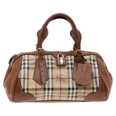 Burberry Beige/Brown Leather And Haymarket Check Coated Canvas Alchester Satchel