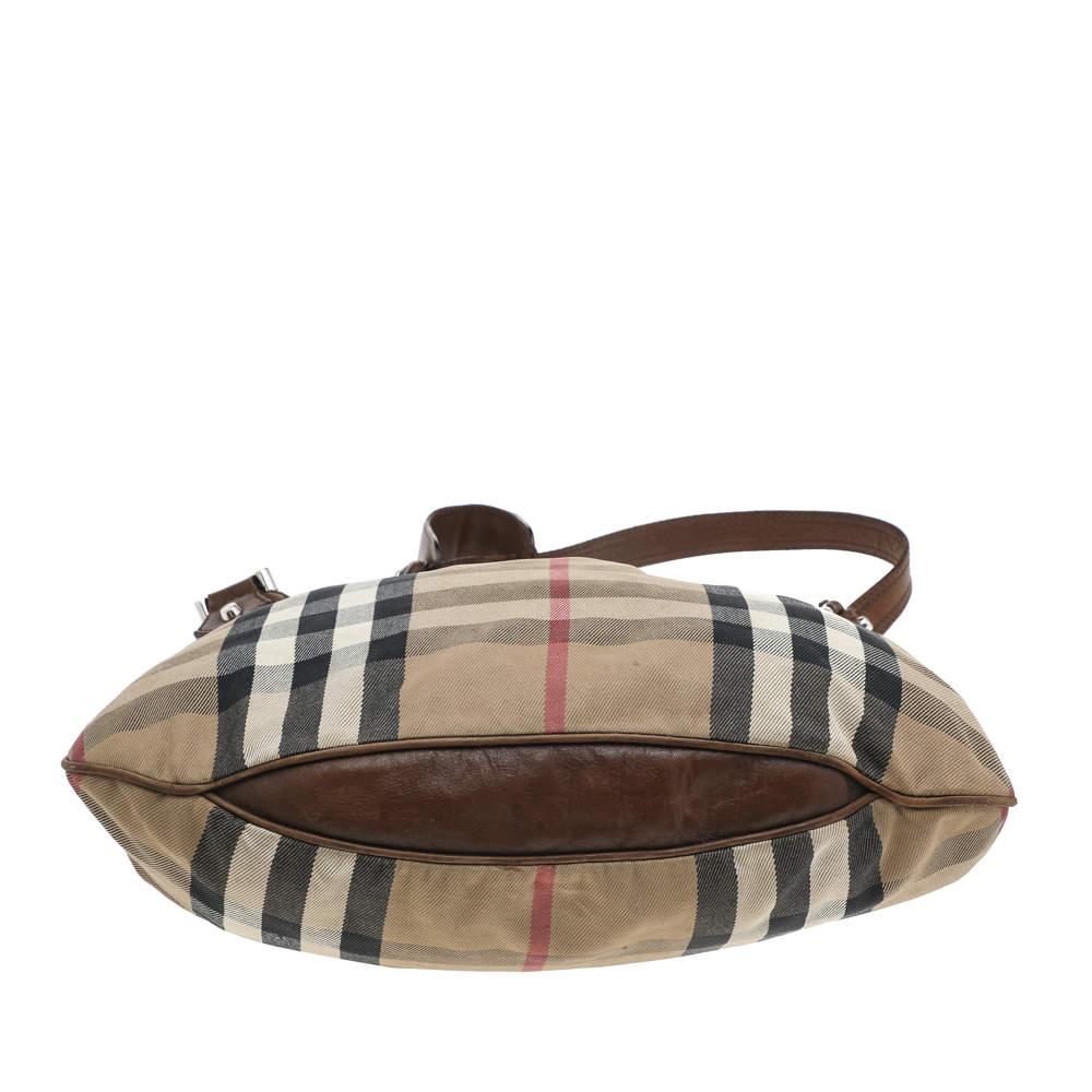 Women's Burberry Beige/Brown Leather And Nova Check Canvas Hobo For Sale