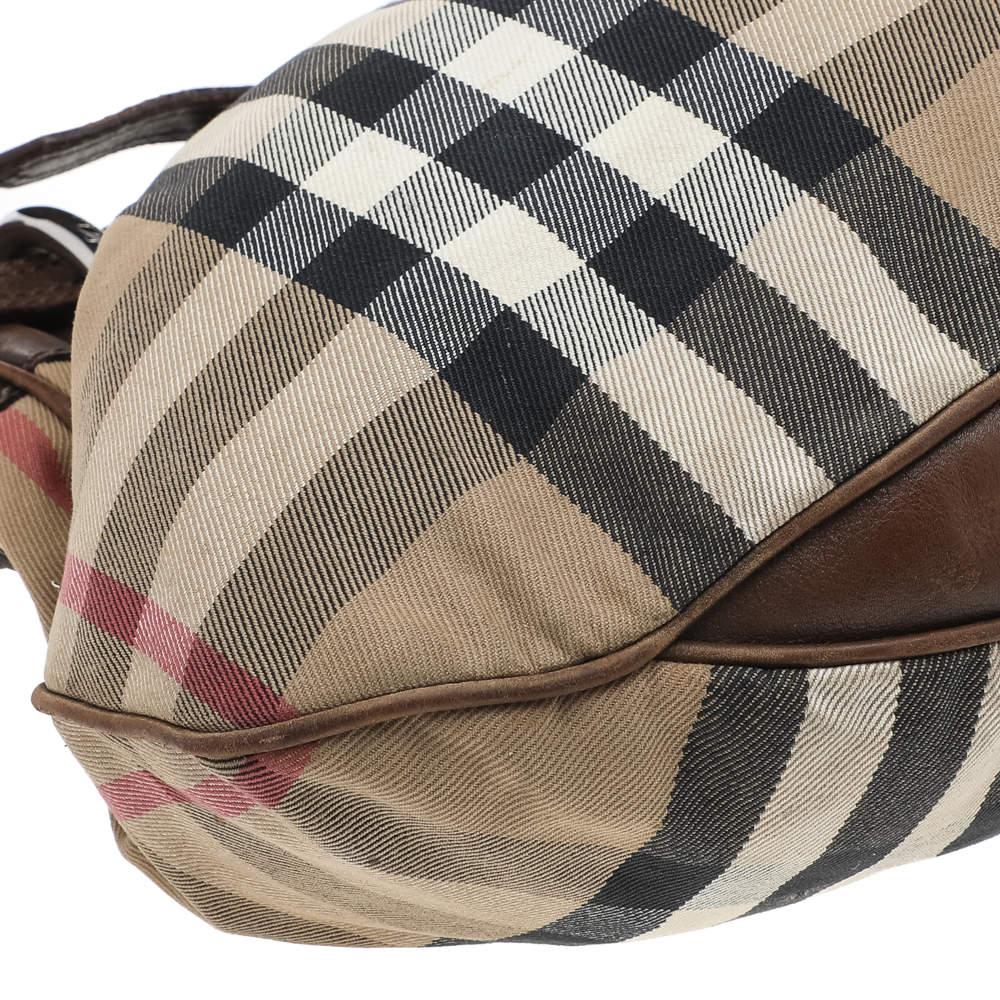 Burberry Beige/Brown Leather And Nova Check Canvas Hobo For Sale 1
