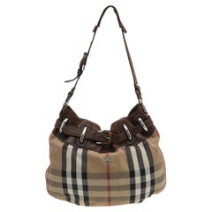 Burberry Beige/Brown Leather And Nova Check Canvas Hobo