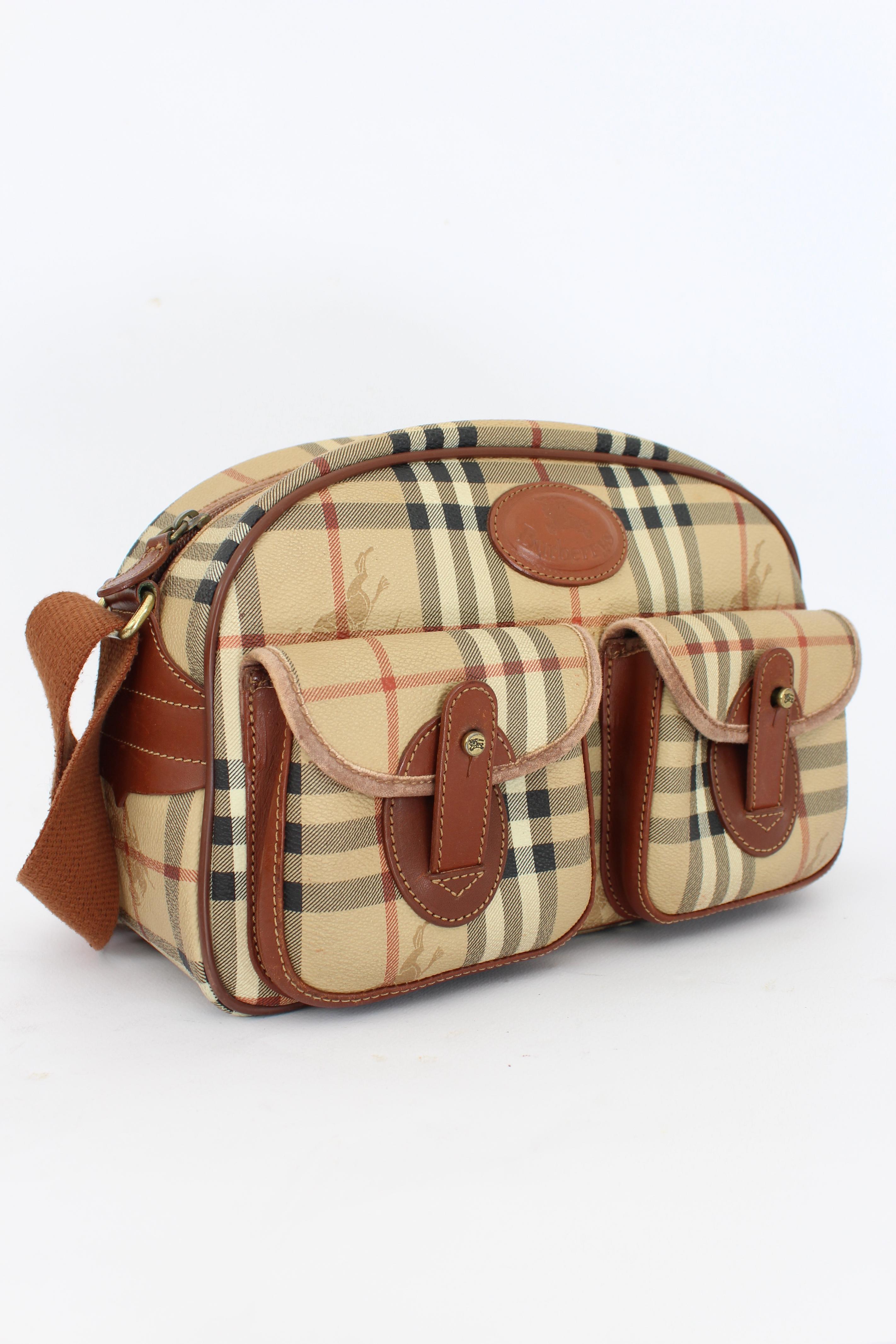 Burberry Beige Brown Leather Canvas Satchel Shoulder Bag In Good Condition In Brindisi, Bt