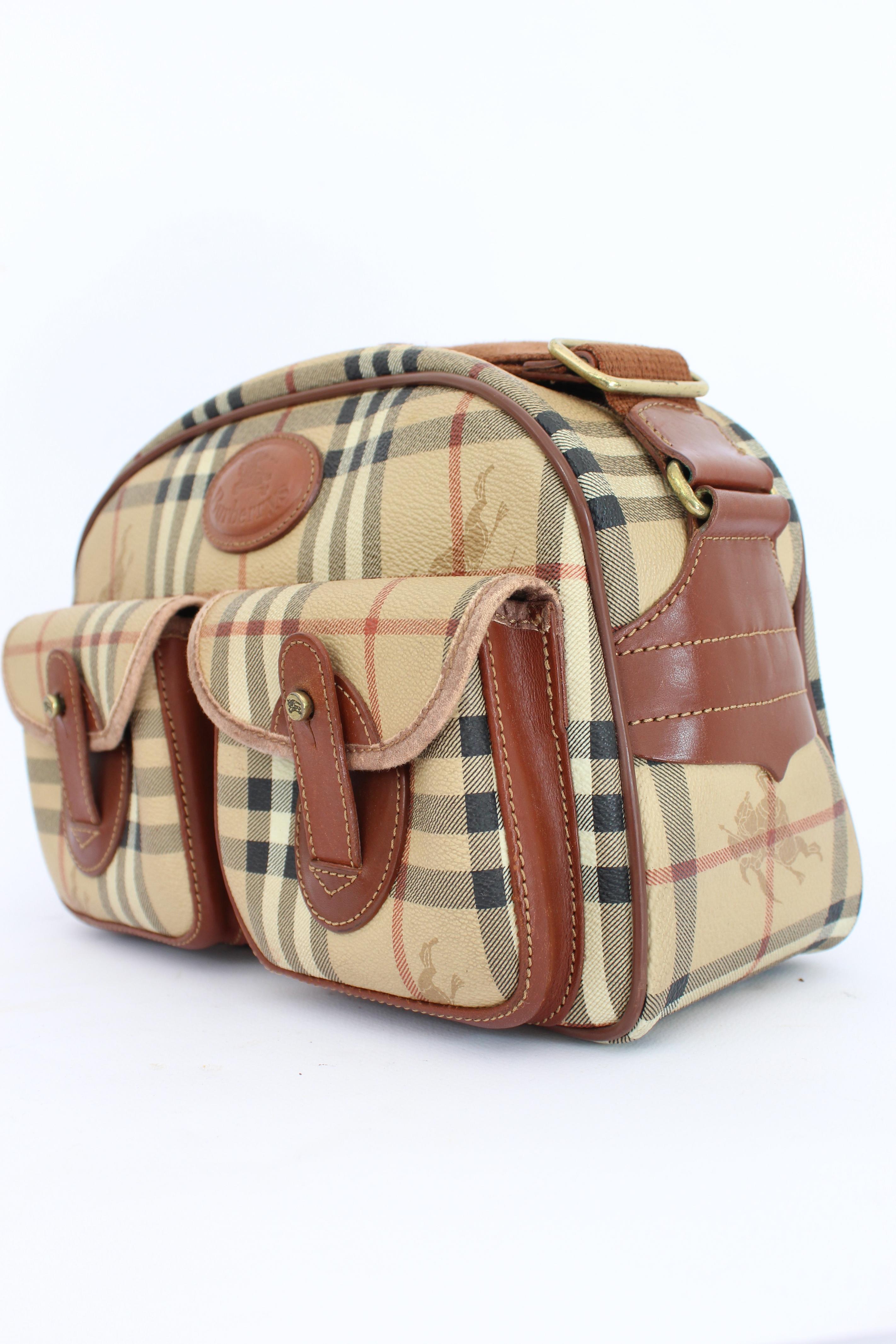 Women's Burberry Beige Brown Leather Canvas Satchel Shoulder Bag
