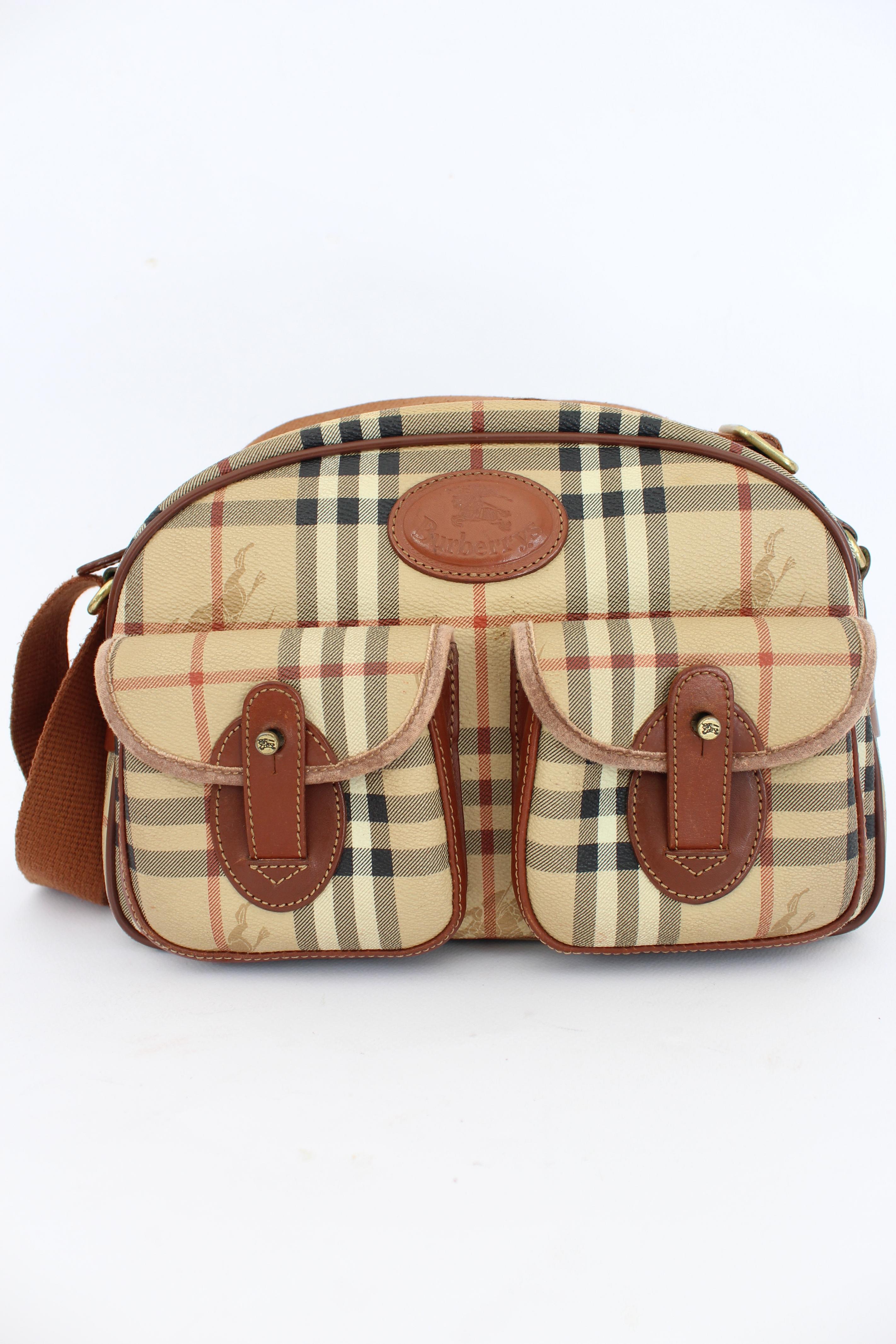 Burberry Beige Brown Leather Canvas Satchel Shoulder Bag 1