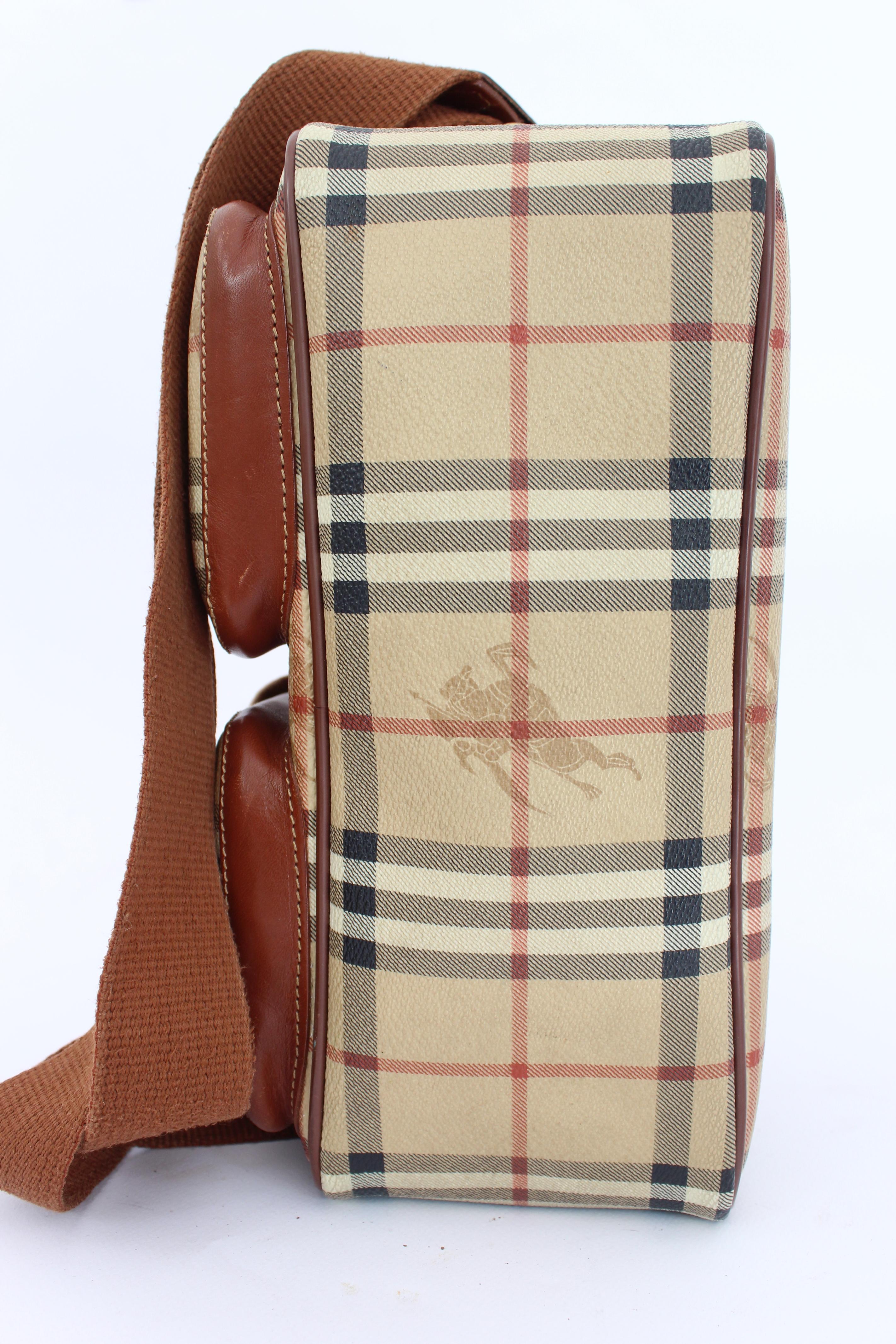 Burberry Beige Brown Leather Canvas Satchel Shoulder Bag 4
